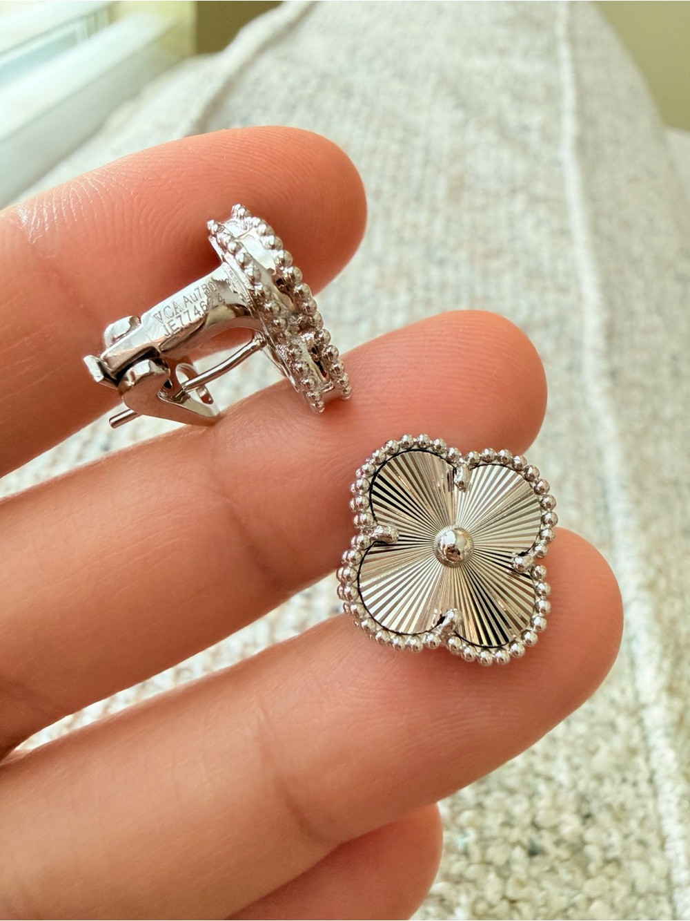 Silver Floral Clip-On Earrings Luxury Look - Picture 6 of 7